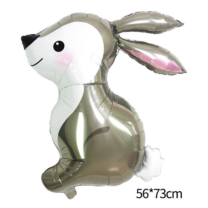 Balon din Folie Metalizata, Flippy, Ambalaj Individual, Pai Inclus, Model Iepure, Tema Animalute, 56x73 cm, Umflare cu