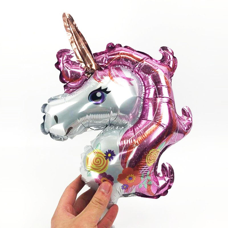 Balon din Folie Metalizata, Flippy, Figurina Unicorn, Tema Animalute, 30 cm, Ambalaj Individual, Pai Inclus, Umflare cu