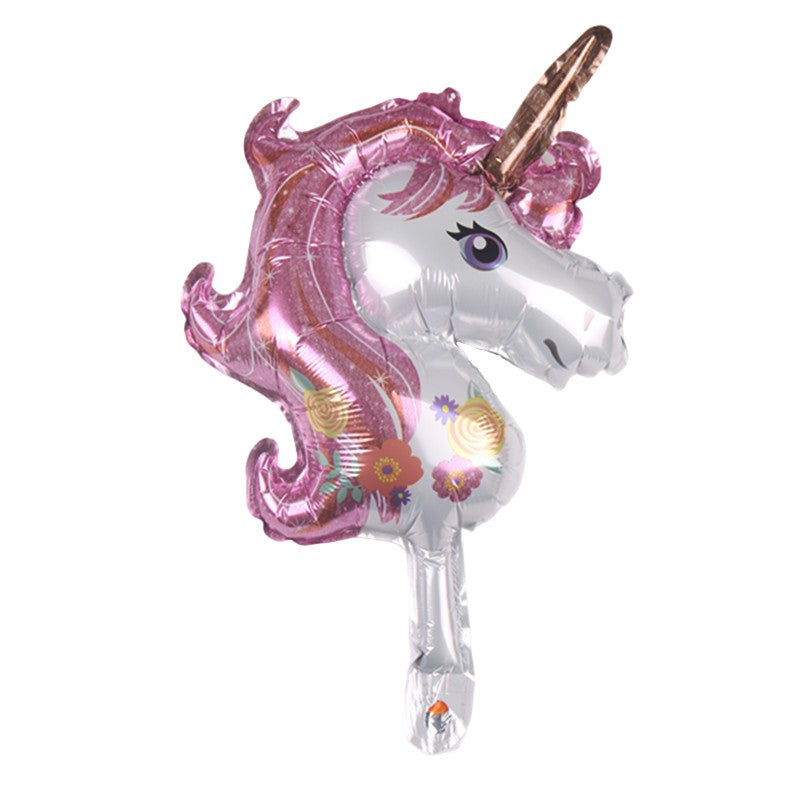 Balon din Folie Metalizata, Flippy, Figurina Unicorn, Tema Animalute, 30 cm, Ambalaj Individual, Pai Inclus, Umflare cu