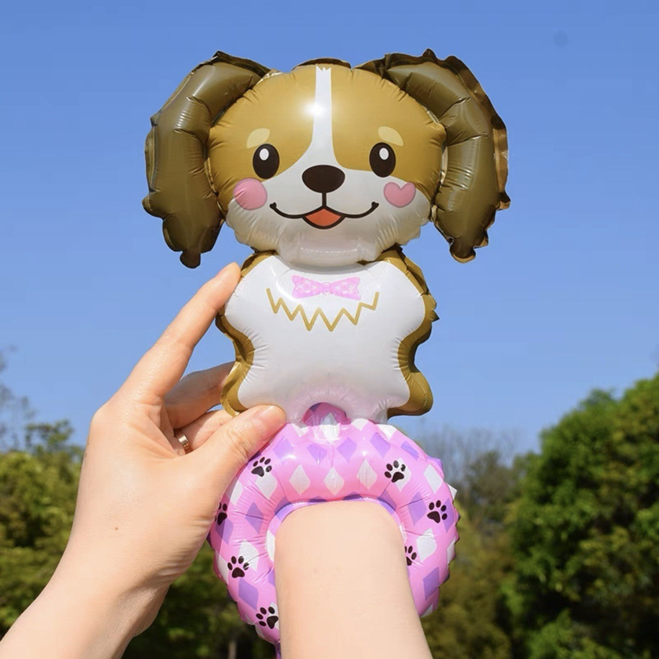 Balon din Folie Metalizata, Flippy, Figurine Animalute, Tip Bratara, Model Caine, Ambalaj Individual, Pai Inclus,
