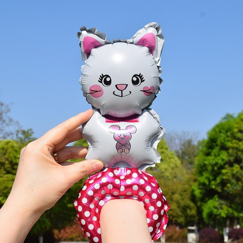 Balon din Folie Metalizata, Flippy, Figurine Animalute, Tip Bratara, Model Pisica, Ambalaj Individual, Pai Inclus,