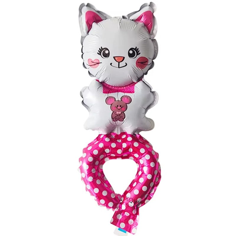 Balon din Folie Metalizata, Flippy, Figurine Animalute, Tip Bratara, Model Pisica, Ambalaj Individual, Pai Inclus,