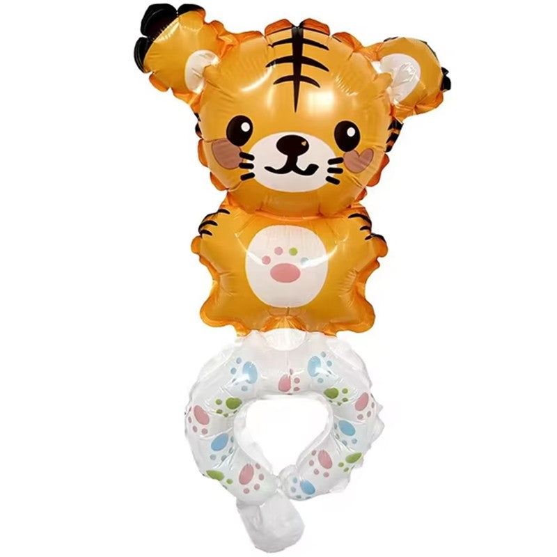 Balon din Folie Metalizata, Flippy, Figurine Animalute, Tip Bratara, Model Tigru, Ambalaj Individual, Pai Inclus,