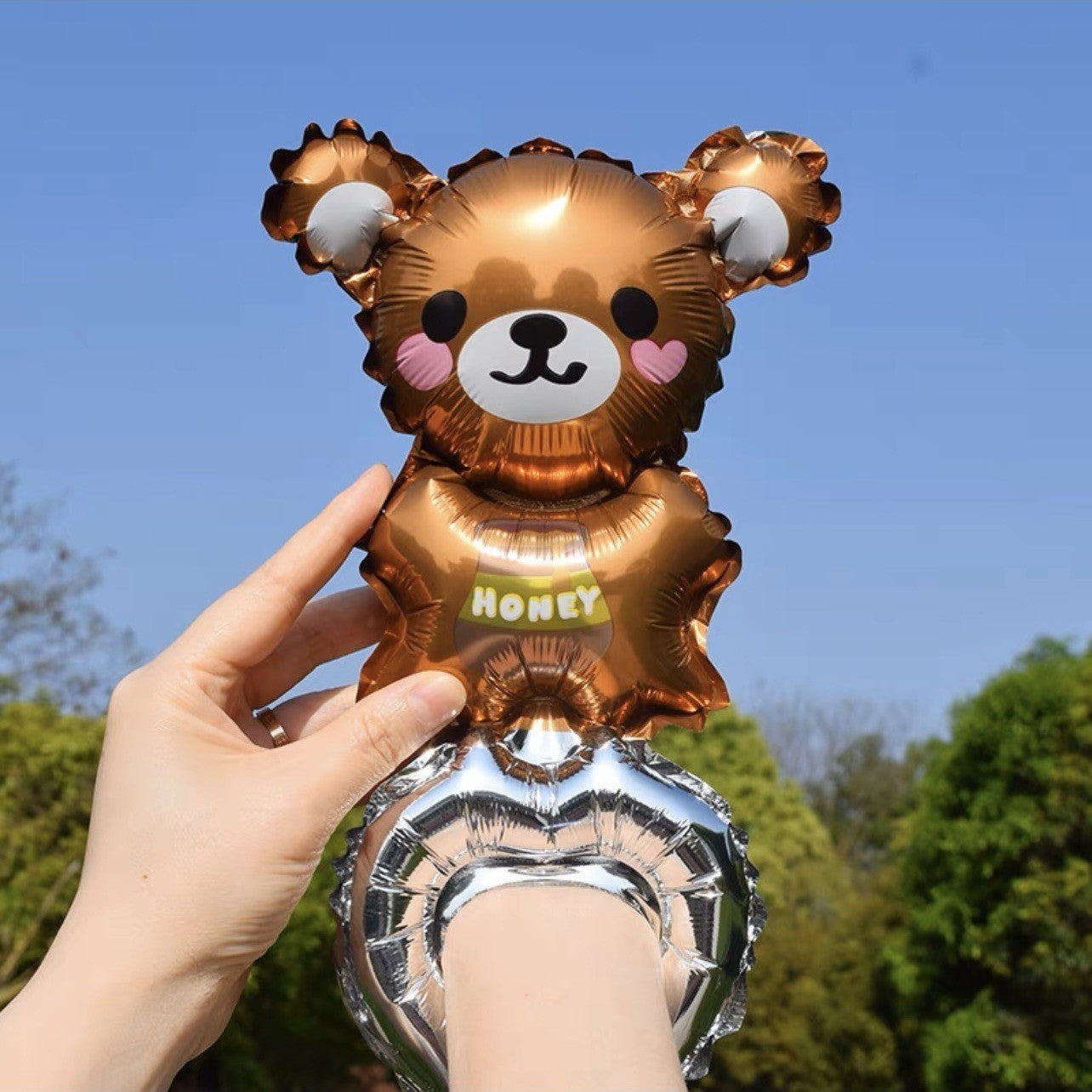 Balon din Folie Metalizata, Flippy, Figurine Animalute, Tip Bratara, Model Ursulet, Ambalaj Individual, Pai Inclus,