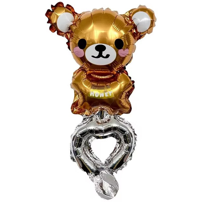 Balon din Folie Metalizata, Flippy, Figurine Animalute, Tip Bratara, Model Ursulet, Ambalaj Individual, Pai Inclus,