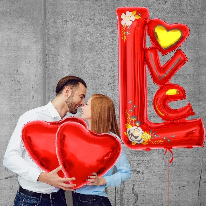 Balon din Folie Metalizata, Flippy, Figurine, Model LOVE, Tematica Iubire, 110x64 cm, Ambalaj Individual, Pai Inclus,