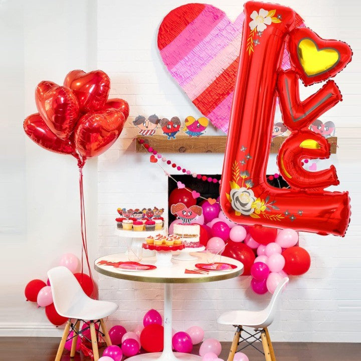 Balon din Folie Metalizata, Flippy, Figurine, Model LOVE, Tematica Iubire, 110x64 cm, Ambalaj Individual, Pai Inclus,