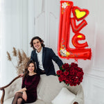 Balon din Folie Metalizata, Flippy, Figurine, Model LOVE, Tematica Iubire, 110x64 cm, Ambalaj Individual, Pai Inclus,