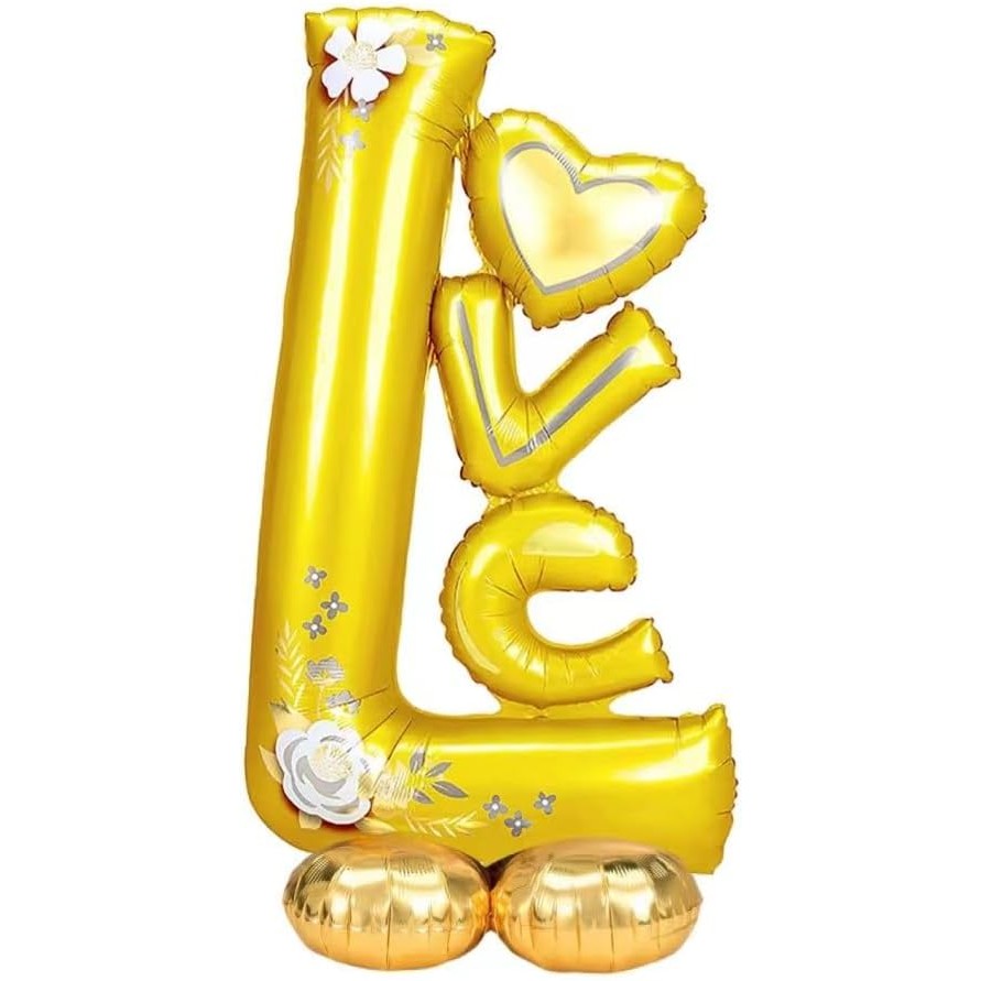 Balon din Folie Metalizata, Flippy, Figurine, Model LOVE, Tematica Iubire, 110x64 cm, Ambalaj Individual, Pai Inclus,