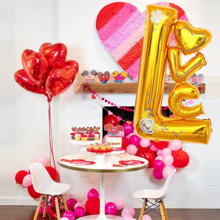 Balon din Folie Metalizata, Flippy, Figurine, Model LOVE, Tematica Iubire, 110x64 cm, Ambalaj Individual, Pai Inclus,