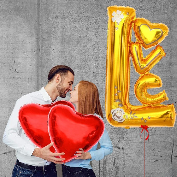 Balon din Folie Metalizata, Flippy, Figurine, Model LOVE, Tematica Iubire, 110x64 cm, Ambalaj Individual, Pai Inclus,