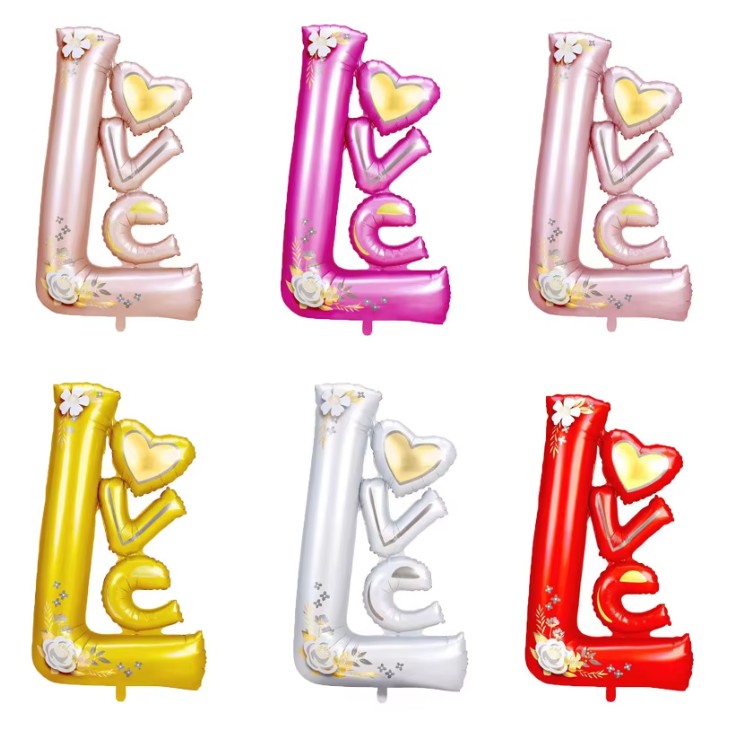 Balon din Folie Metalizata, Flippy, Figurine, Model LOVE, Tematica Iubire, 110x64 cm, Ambalaj Individual, Pai Inclus,
