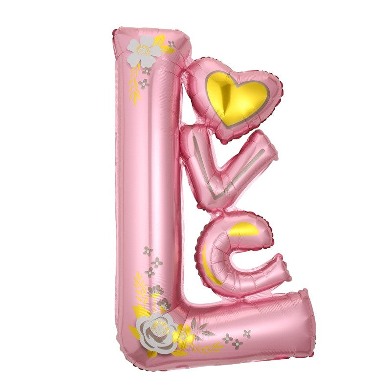 Balon din Folie Metalizata, Flippy, Figurine, Model LOVE, Tematica Iubire, 110x64 cm, Ambalaj Individual, Pai Inclus,