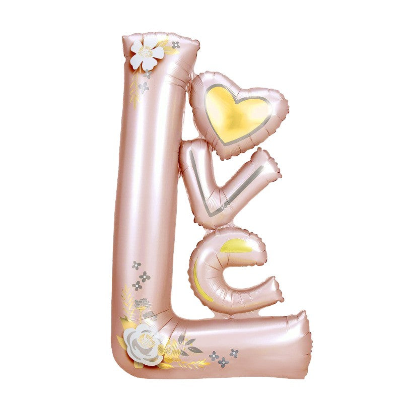 Balon din Folie Metalizata, Flippy, Figurine, Model LOVE, Tematica Iubire, 110x64 cm, Ambalaj Individual, Pai Inclus,