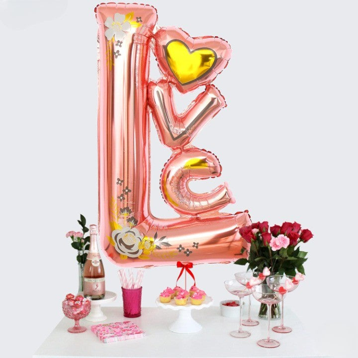 Balon din Folie Metalizata, Flippy, Figurine, Model LOVE, Tematica Iubire, 110x64 cm, Ambalaj Individual, Pai Inclus,