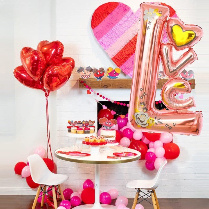 Balon din Folie Metalizata, Flippy, Figurine, Model LOVE, Tematica Iubire, 110x64 cm, Ambalaj Individual, Pai Inclus,
