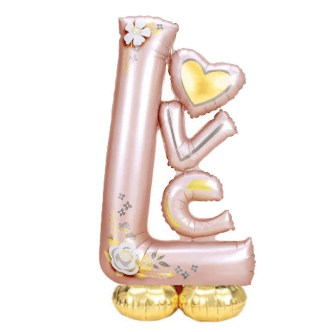 Balon din Folie Metalizata, Flippy, Figurine, Model LOVE, Tematica Iubire, 110x64 cm, Ambalaj Individual, Pai Inclus,