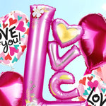 Balon din Folie Metalizata, Flippy, Figurine, Model LOVE, Tematica Iubire, 110x64 cm, Ambalaj Individual, Pai Inclus,