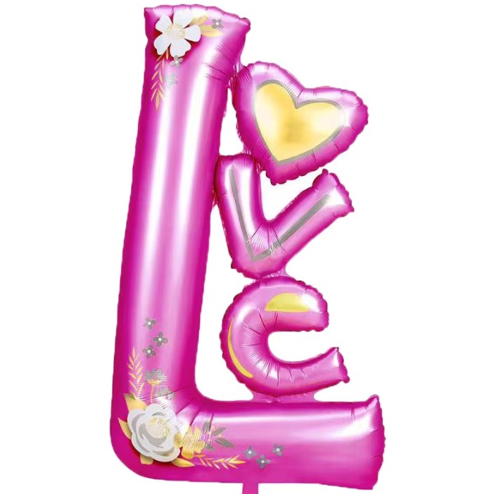 Balon din Folie Metalizata, Flippy, Figurine, Model LOVE, Tematica Iubire, 110x64 cm, Ambalaj Individual, Pai Inclus,