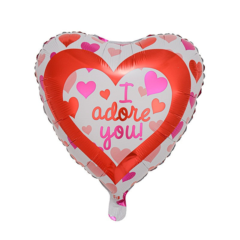 Balon din Folie Metalizată, Flippy, Forma de Inima, Model I Adore you, 45cm, Ambalaj Individual, Pai inclus, Umflare cu