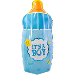 Balon din Folie Metalizata, Flippy, Mini Figurina Biberon, Model It's a Boy, Tematica Gender Reveal, 44x20 cm, Ambalaj