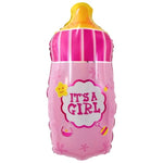 Balon din Folie Metalizata, Flippy, Mini Figurina Biberon, Model It's a Girl, Tematica Gender Reveal, 44x20 cm, Ambalaj