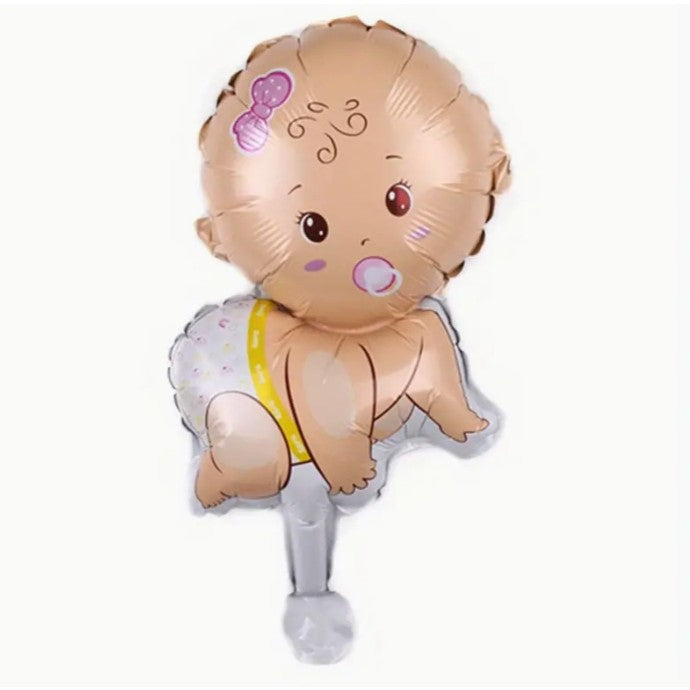 Balon din Folie Metalizata, Flippy, Mini Figurina, Model Bebelus Fetita, Tematica Gender Reveal, 45x25 cm, Ambalaj