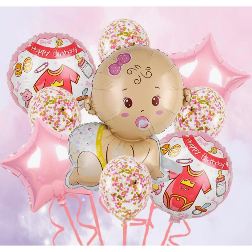 Balon din Folie Metalizata, Flippy, Mini Figurina, Model Bebelus Fetita, Tematica Gender Reveal, 45x25 cm, Ambalaj