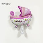 Balon din Folie Metalizata, Flippy, Mini Figurina, Model Carucior Bebelus, Tematica Gender Reveal, 39x29 cm, Ambalaj