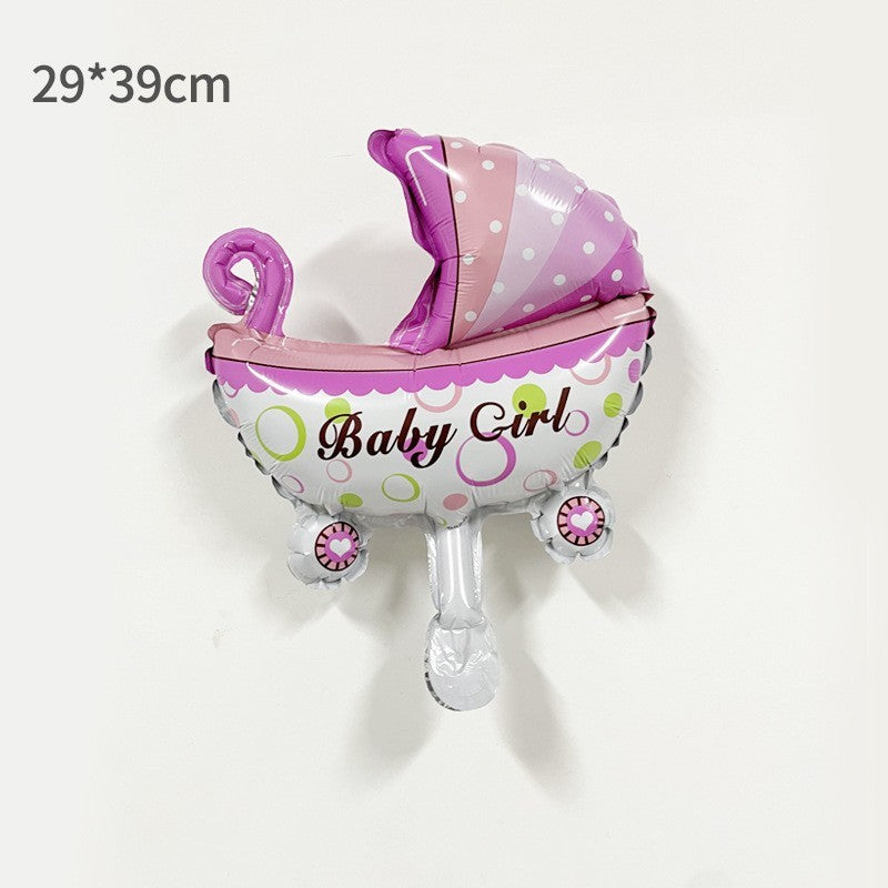 Balon din Folie Metalizata, Flippy, Mini Figurina, Model Carucior Bebelus, Tematica Gender Reveal, 39x29 cm, Ambalaj