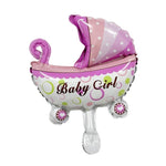 Balon din Folie Metalizata, Flippy, Mini Figurina, Model Carucior Bebelus, Tematica Gender Reveal, 39x29 cm, Ambalaj