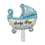 Balon din Folie Metalizata, Flippy, Mini Figurina, Model Carucior Bebelus, Tematica Gender Reveal, 39x29 cm, Ambalaj