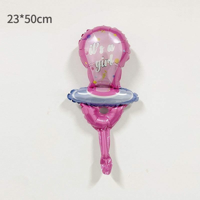 Balon din Folie Metalizata, Flippy, Mini Figurina, Model Suzeta, Tematica Gender Reveal, 23x50 cm, Ambalaj Individual,
