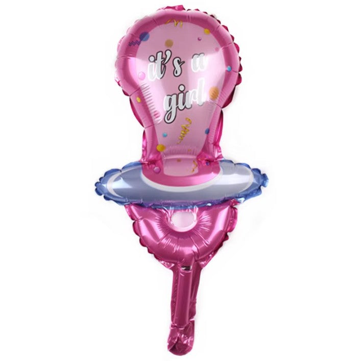 Balon din Folie Metalizata, Flippy, Mini Figurina, Model Suzeta, Tematica Gender Reveal, 23x50 cm, Ambalaj Individual,