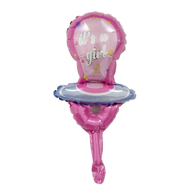 Balon din Folie Metalizata, Flippy, Mini Figurina, Model Suzeta, Tematica Gender Reveal, 23x50 cm, Ambalaj Individual,