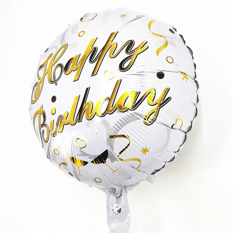 Balon din Folie Metalizata, Flippy, Mini Figurina Rotunda, Model Happy Birthday, Tema Aniversare, 45 cm, Ambalaj