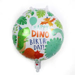 Balon din Folie Metalizata, Flippy, Mini Figurina Rotunda, Model Happy Birthday cu Dinozauri, Tema Aniversare, 45 cm,
