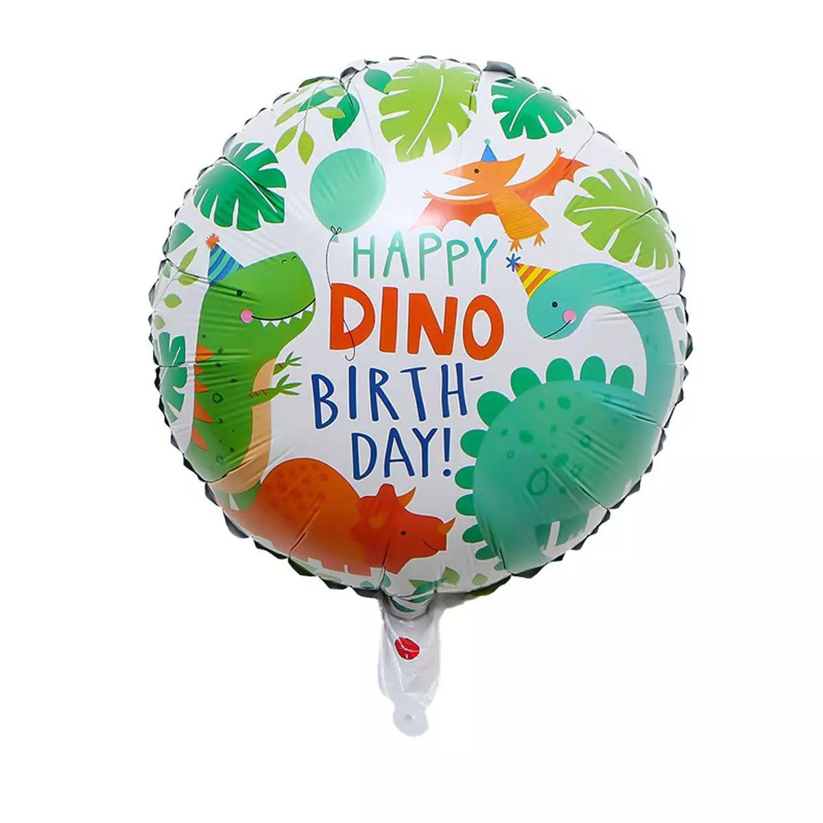 Balon din Folie Metalizata, Flippy, Mini Figurina Rotunda, Model Happy Birthday cu Dinozauri, Tema Aniversare, 45 cm,
