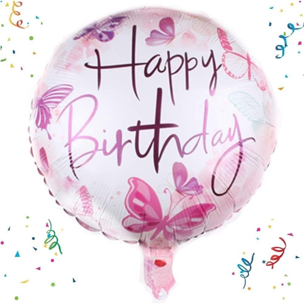 Balon din Folie Metalizata, Flippy, Mini Figurina Rotunda, Model Happy Birthday Fluturasi, Tema Aniversare, 45 cm,