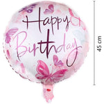 Balon din Folie Metalizata, Flippy, Mini Figurina Rotunda, Model Happy Birthday Fluturasi, Tema Aniversare, 45 cm,