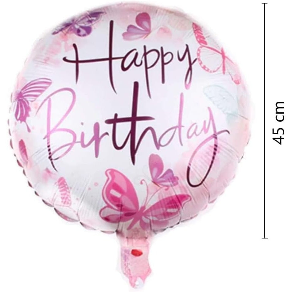 Balon din Folie Metalizata, Flippy, Mini Figurina Rotunda, Model Happy Birthday Fluturasi, Tema Aniversare, 45 cm,