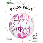 Balon din Folie Metalizata, Flippy, Mini Figurina Rotunda, Model Happy Birthday Fluturasi, Tema Aniversare, 45 cm,