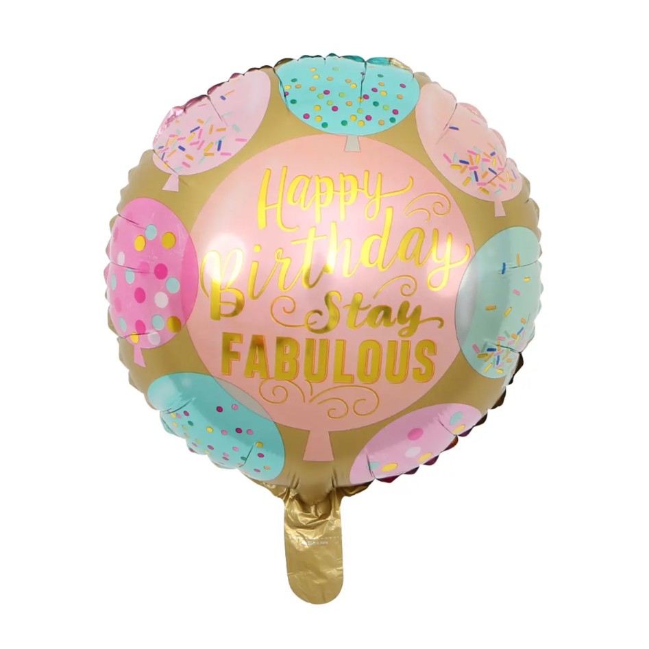 Balon din Folie Metalizata, Flippy, Mini Figurina Rotunda, Model Happy Birthday Stay Fabulous, Tematica Aniversare, 45