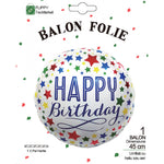 Balon din Folie Metalizata, Flippy, Mini Figurina Rotunda, Model Happy Birthday, Tema Aniversare, 45 cm, Ambalaj