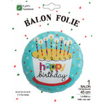 Balon din Folie Metalizata, Flippy, Mini Figurina Rotunda, Model Happy Birthday Tort, Tema Aniversare, 45 cm, Ambalaj