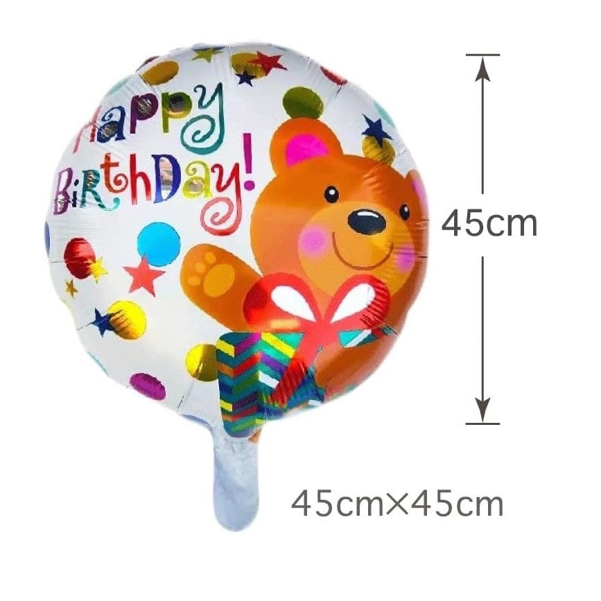Balon din Folie Metalizata, Flippy, Mini Figurina Rotunda, Model Happy Birthday Ursulet, Tema Aniversare, 45 cm,