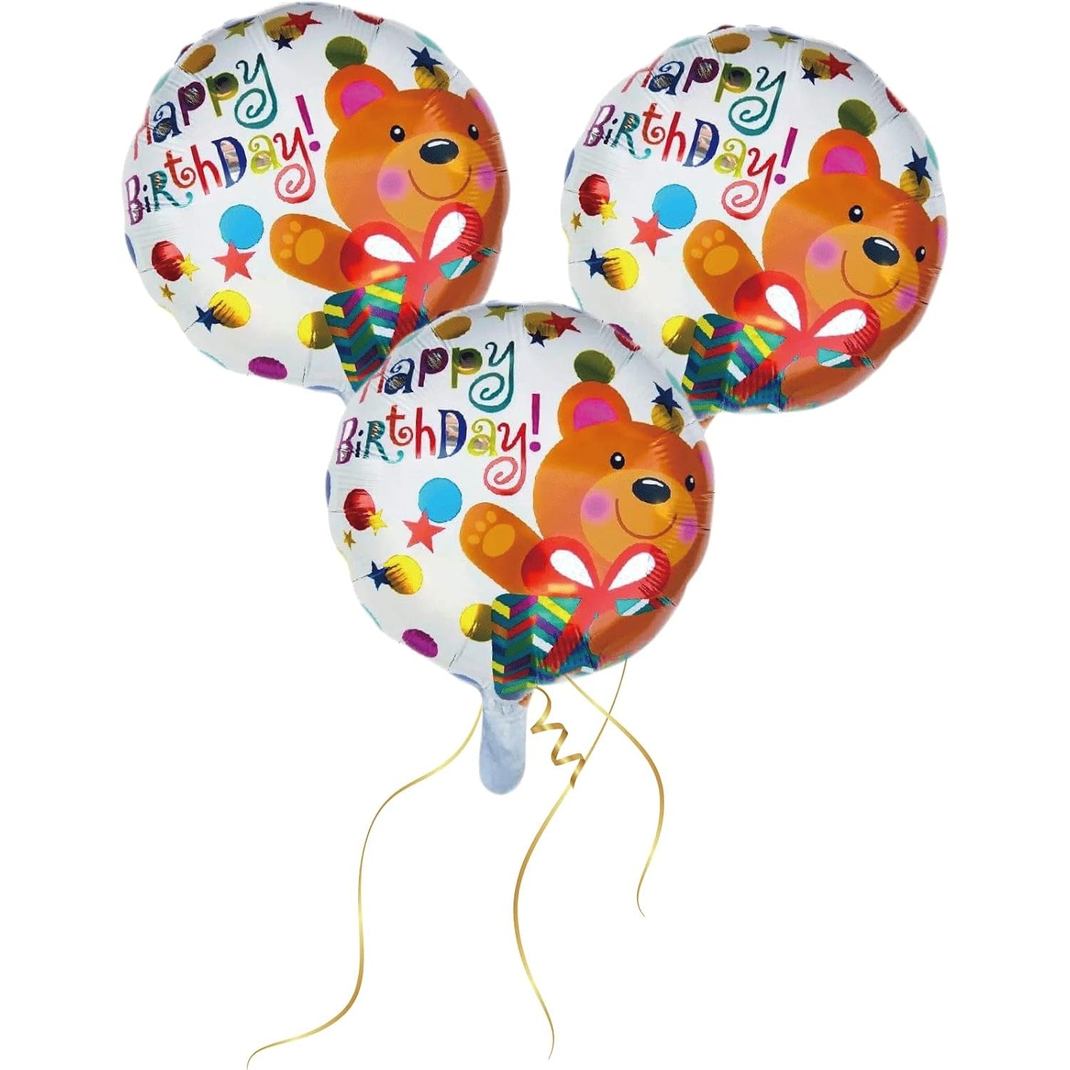 Balon din Folie Metalizata, Flippy, Mini Figurina Rotunda, Model Happy Birthday Ursulet, Tema Aniversare, 45 cm,
