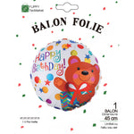 Balon din Folie Metalizata, Flippy, Mini Figurina Rotunda, Model Happy Birthday Ursulet, Tema Aniversare, 45 cm,