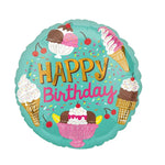 Balon din Folie Metalizata, Flippy, Mini Figurina Rotunda, Model Inghetata, Happy Birthday, Tematica Aniversare, 45 cm,