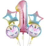 Balon din Folie Metalizata, Flippy, Mini Figurina Rotunda, Model Unicorn, Happy Birthday, Tematica Aniversare, 45 cm,